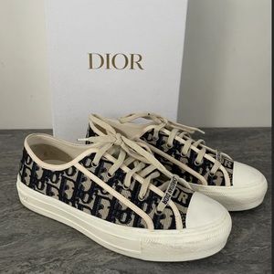 Christian Dior WALK’N’DIOR Deep Blue Dior Oblique Embroidered Cotton Sneakers
